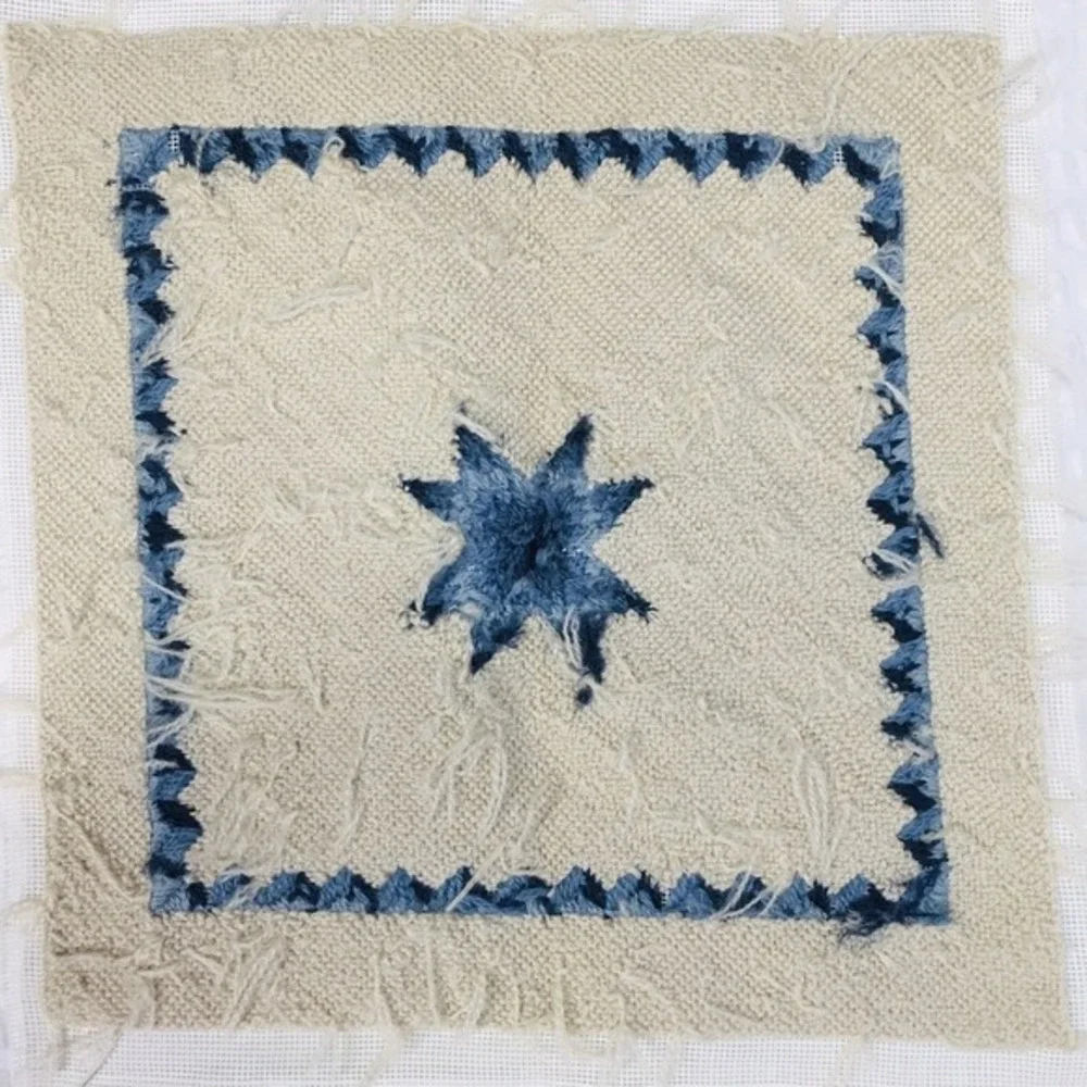 Handmade Needlepoint Pillow‎ Cover Blue Ivory Barn Star Grandmacore Cottagecore